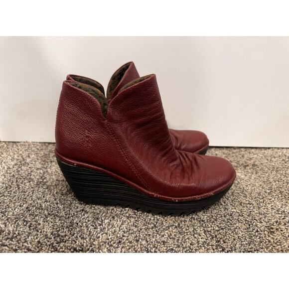 Fly London Yip Red Leather Wedge Ankle Boot Size 36 - Picture 1 of 6